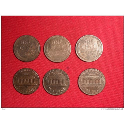 Lot De 6 Monnaies De One Cent- Usa/1953-1955d/1956d/1960d/1961 Et 1961d En Ttb.