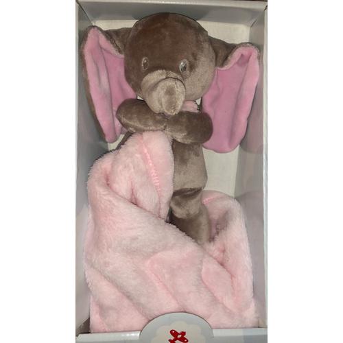 Éléphant rose - grand doudou en peluche douce - bébé et enfant