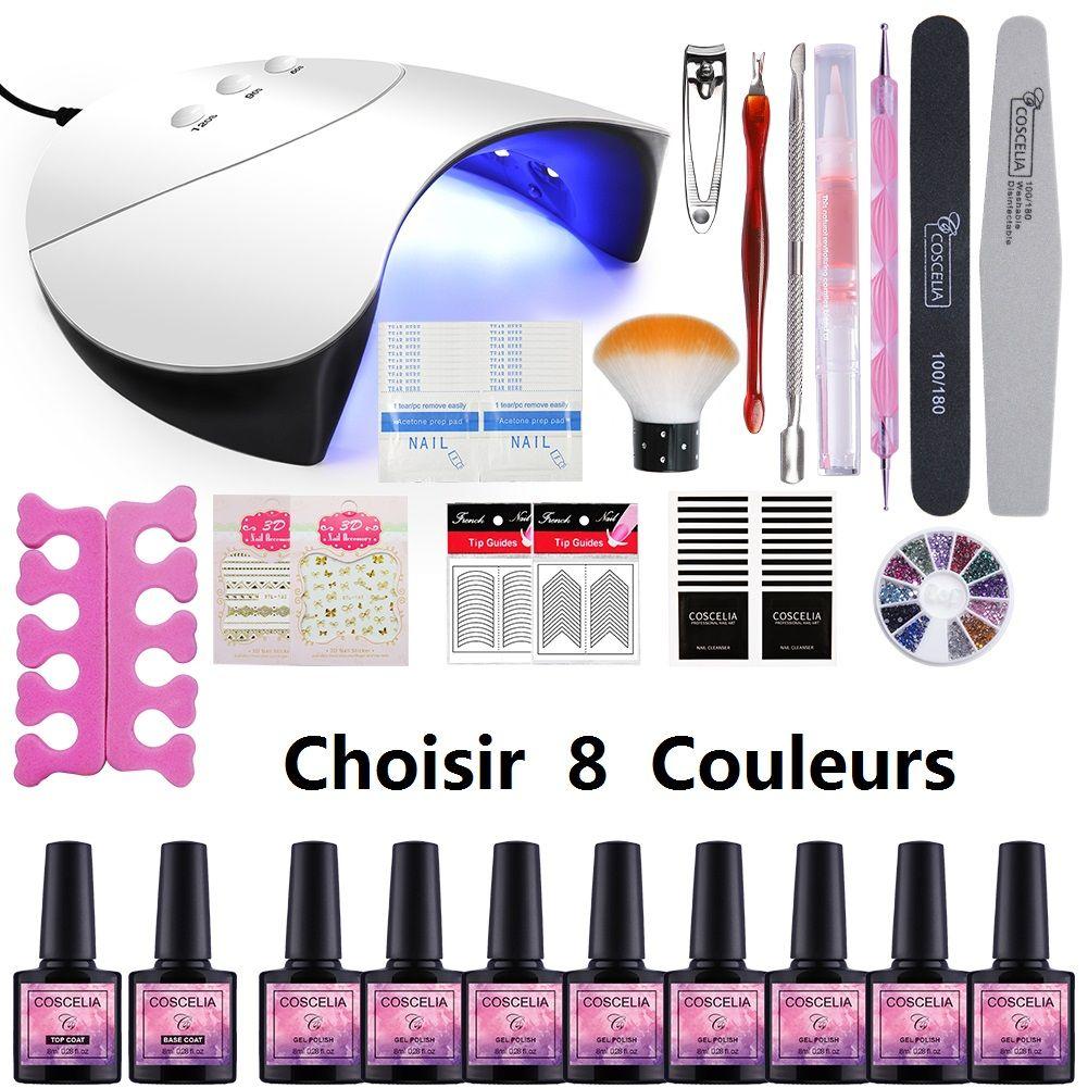 COSCELIA Kit Vernis Gel Semi permanent 20pc Vernis à Ongles Soak Off 80W  UV/LED Lampe Ponceuse à Ongle Ponçage Machine Top Base Coat Outil de