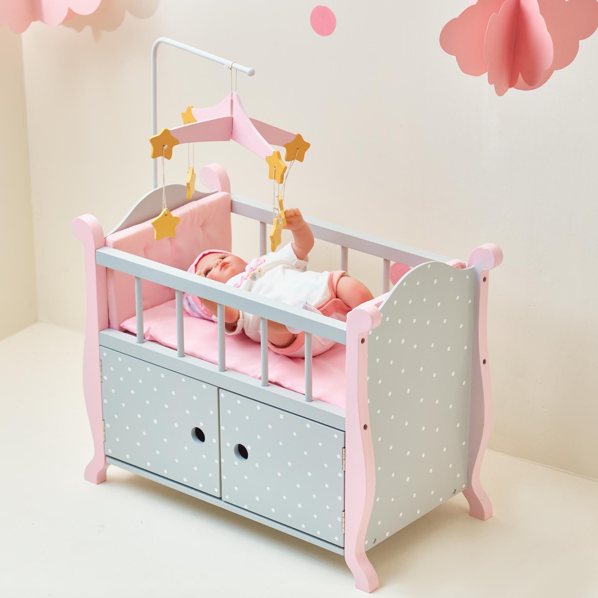 Lit Berceau Poupon Baigneur Poupee Polka Dots Princess Mobilier Bois Td 06ag Rakuten