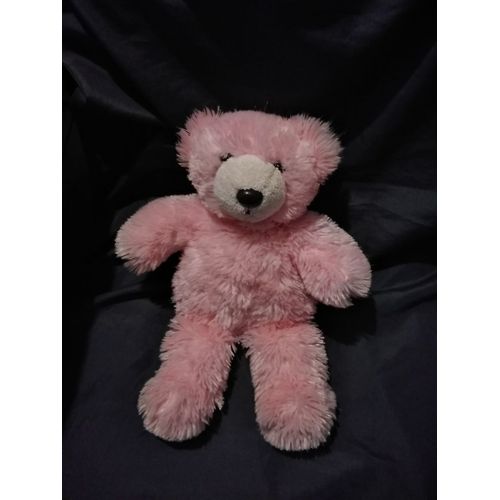 Doudou Peluche Ours Rose Poils Mi Long Billes Mgm