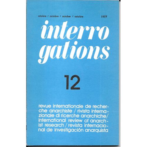 Interrogations N°12 Revue Internationale De Recherche Anarchiste
