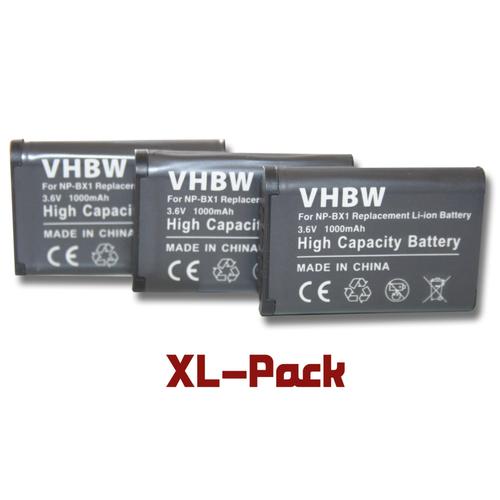 3 x vhbw Batterie 1000mAh pour appareil photo Sony FDR-X1000 ou encore NP-BX1
