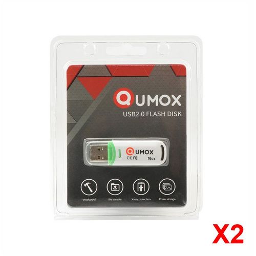 Pack de 2 Qumox clé USB 16 Go USB 2.0 Pen Drive USB 2.0 Flash Stick - Vert blanche