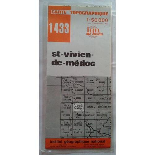 Carte Topographique Depliante En Couleurs Ign N°1433 Ouest - St Vivien De Medoc 1967 Echelle 1 : 50000 Avec Protection Plastique