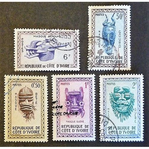 Cote D'ivoire Oblitéré Y Et T N°181 182 183 186 188 Lot De 5 Timbres De 1960 Masques