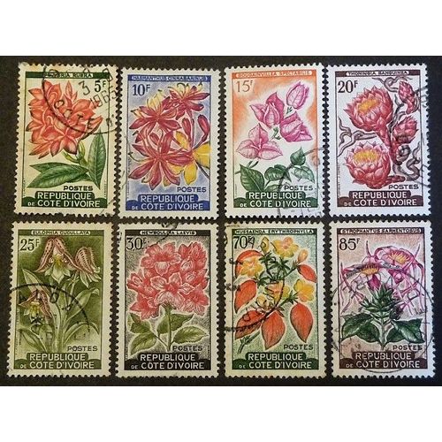 Cote D'ivoire Oblitéré Y Et T N°192 A À 198 Lot De 8 Timbres De 1961 Fleurs (Série Complète)