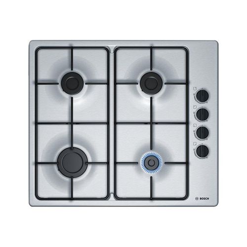 Bosch Serie 2 PBP6B5B80 - Table de cuisson au gaz - 4 plaques de cuisson - Niche - largeur : 56 cm - profondeur : 48 cm - argent - acier inoxydable