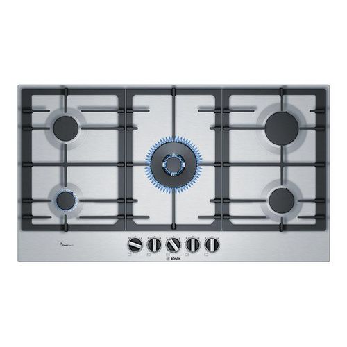 Bosch Serie 6 PCR9A5B90 - Table de cuisson au gaz - 5 plaques de cuisson - Niche - largeur : 85 cm - profondeur : 49 cm - argent - acier inoxydable