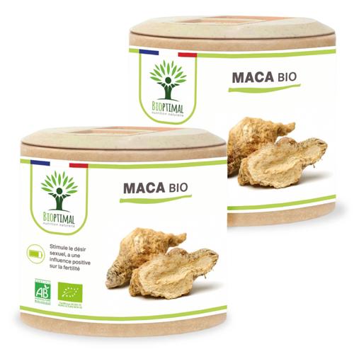 Maca Bio - Complément Alimentaire - Énergie Aphrodisiaque Fertilité - 100% Racine De Maca En Poudre - Origine Pérou - Conditionné En France - Certifié Ecocert - Vegan - 2x60 Gélules 