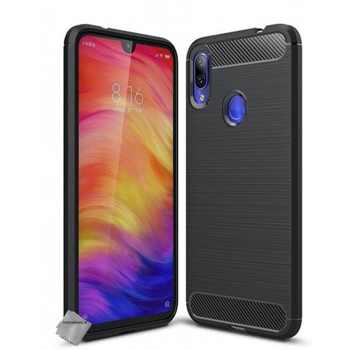 Housse Etui Coque Silicone Gel Carbone Pour Xiaomi Redmi Note 7 + Film Ecran - Noir