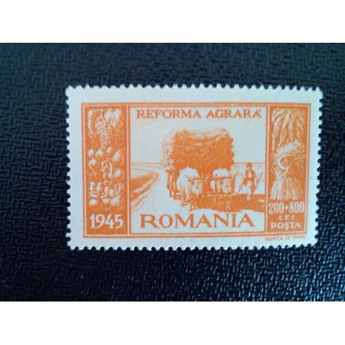 Timbre Roumanie Yt 897 Chariot De Récolte Avec Des Gerbes De Grain 1946