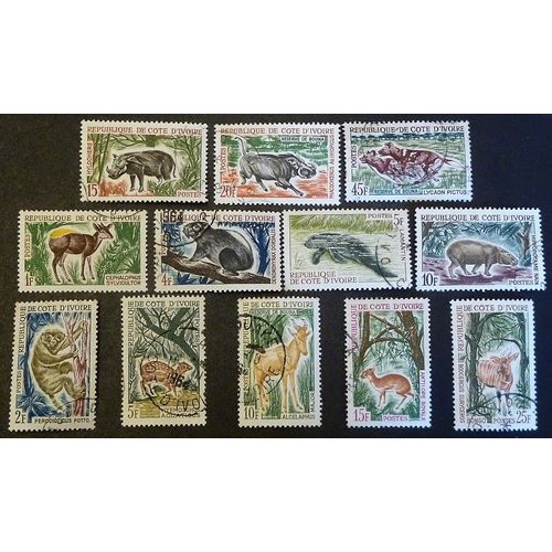 Cote D'ivoire Oblitéré Y Et T N°211 À 219 Lot De 12 Timbres De 1963 Animaux Sauvages
