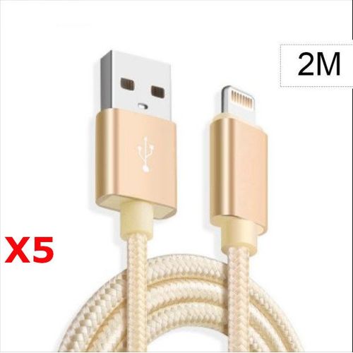 X5 Cable Metal Nylon Renforce Chargeur Usb Couleur Or Pour Iphone Longueur 2m Tréssé Compatible Iphone 5s/6/6s/7/8/X/Xr X5 Couleur :