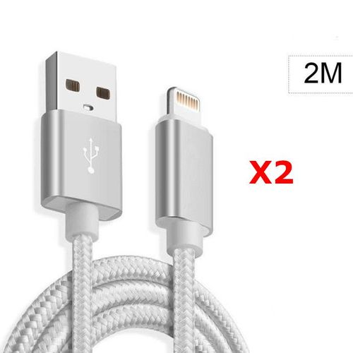 X2 Cable Metal Nylon Renforce Chargeur Usb Couleur Argent Pour Iphone Longueur 2m Tréssé Compatible Iphone 5s/6/6s/7/8/X/Xr X2 Couleur :