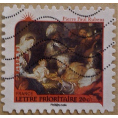 Timbre Oblitéré Nativité "Adoration Des Mages De Pierre Paul Rubens"