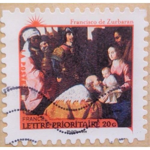 Timbre Oblitéré Nativité "Adoration Des Mages De Francisco De Zurbaran"