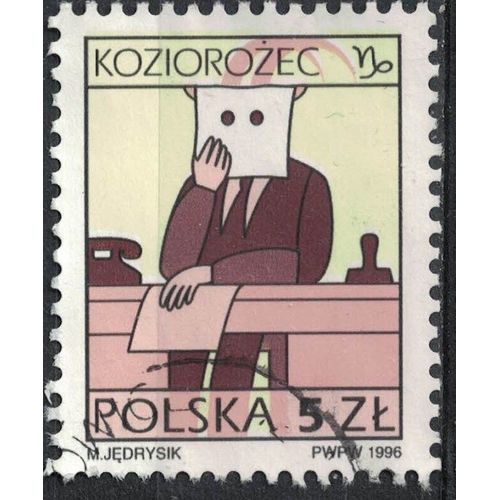 Pologne 1996 Oblitéré Used Signes Du Zodiaque Capricorne Personnage Au Bureau Su