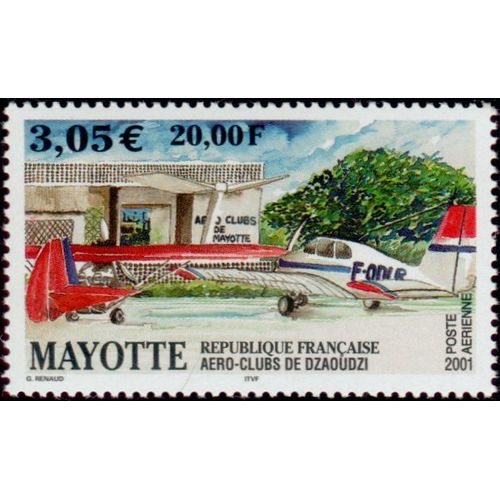 Mayotte, Département Français 2001, Très Bel Exemplaire De Poste Aérienne Neuf** Luxe Yvert 5 - Aéroclub De Dzaoudzi, Avions Au Sol.