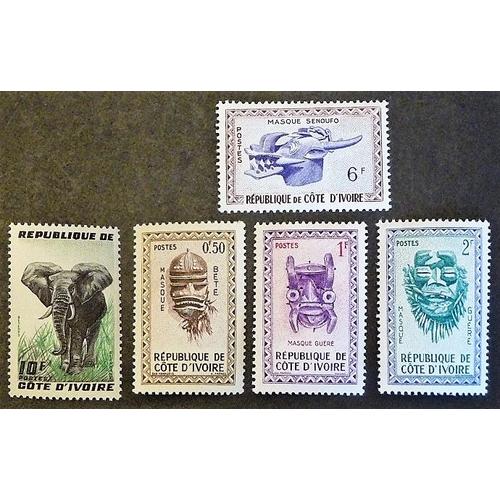 Cote D'ivoire Neuf Y Et T N°177 181 182 183 186 Lot De 5 Timbres De 1960 Masques