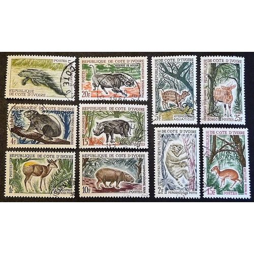 Cote D'ivoire Oblitéré Y Et T N°211 Et + Lot De 10 Timbres De 1963-64 Animaux Sauvages