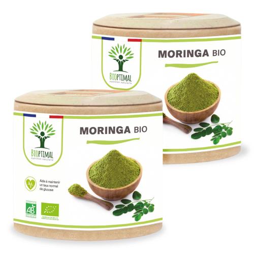 Moringa Bio - Complément Alimentaire - Poudre De Moringa Oleifera En Gélules - Glycémie - Dose 300 Mg - Fabriqué En France - Certifié Ecocert - Vegan - 2x60 Gélules 