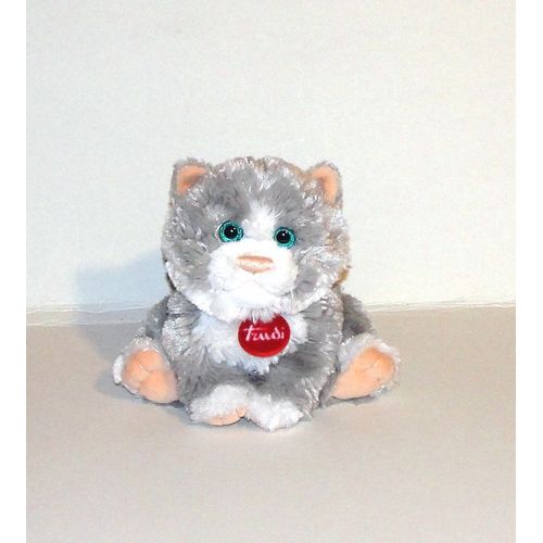 Chat Gris Blanc Bout Des Pattes Roses Assis Peluche Doudou Trudi 18cm