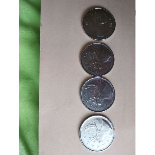 Lot De 4 Pièces De 25 Cents Canadiens 1986, 2005 & 2008