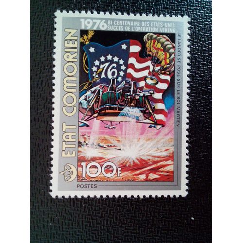 Timbre Comores Yt 166 Drapeau Viking Atterrissant Sur Mars 1976