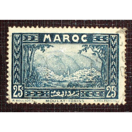 Maroc N° 135 Oblitéré De 1933-34 - 25c Bleu « Vue Générale De Moulay-Idriss »