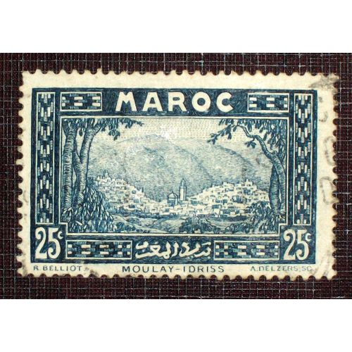 Maroc N° 135 Oblitéré De 1933-34 - 25c Bleu « Vue Générale De Moulay-Idriss »