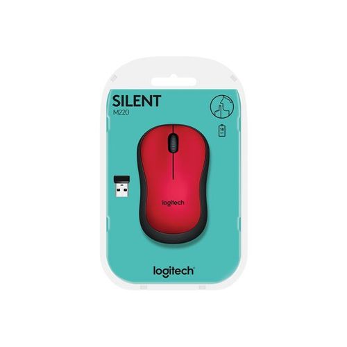 Logitech M220 Silent - Souris - optique - 3 boutons - sans fil - 2.4 GHz - récepteur sans fil USB - rouge