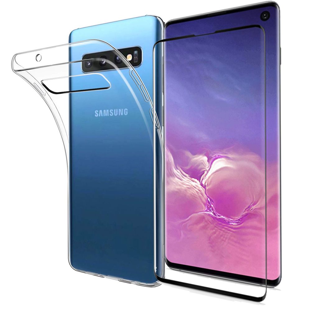 Pack Etui Transparent Pour Samsung Galaxy S10+ Coque Gel De Protection Transparente En Tpu Invisible Smartphone 2019 Et Protection Écran Vitre Classique - Accessoires Pochette Xeptio Case