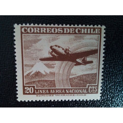 Timbre Chili Yt Pa 128 Avion Sur La Montagne Enneigée 1954