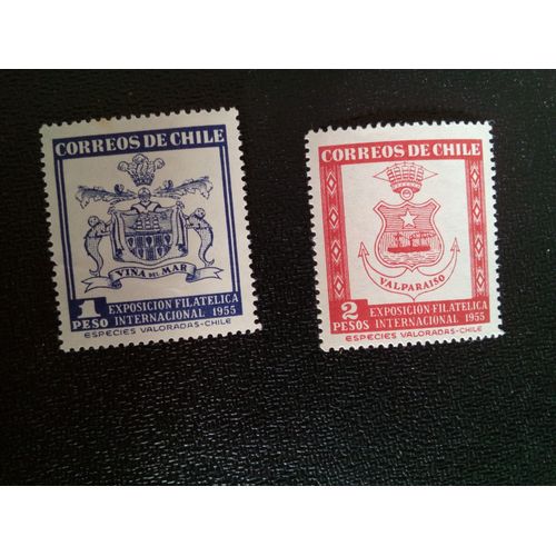 Timbre Chili Yt 251 - 252 Armoiries Viña Del Mar 1955