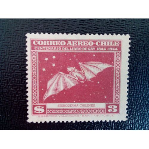 Timbre Chili Yt Chauve-Souris Aux Fruits Rouges (Stenoderma Chilensis) 1944