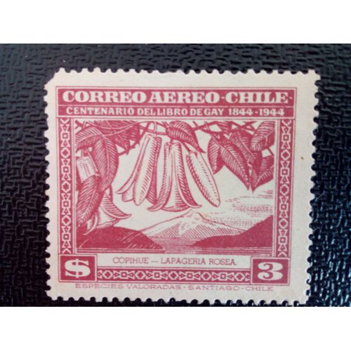 Timbre Chili Yt Fleur De Cloche Rouge Copihue / Chilienne 1948