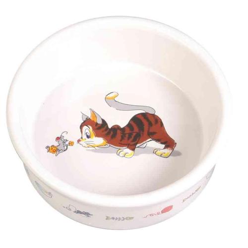 Ecuelle Céramique Avec Motifs Pour Chats - 0,2 L/Ø 12 Cm, Blanc