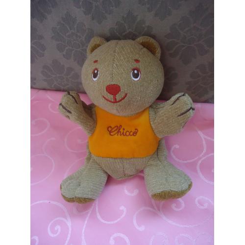 Ours Brun En Peluche Petit Marionnette Orange 22 Cm Chicco