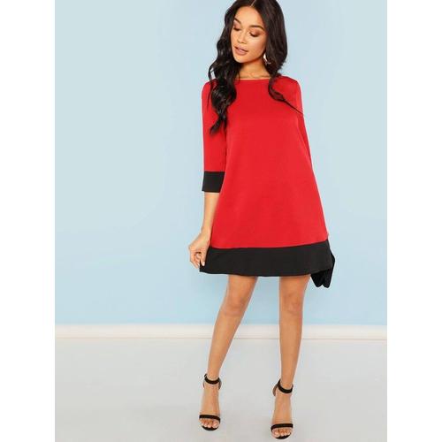 Robe Tunique Rouge Bordures Noires Manches 3/4 Tl