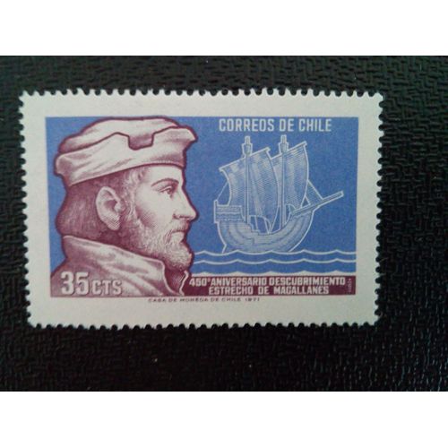 Timbre Chili Yt 367 Fernando Magallanes Et Le Voilier 1971