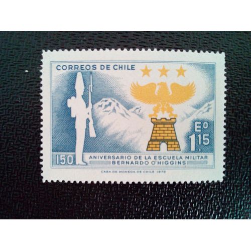 Timbre Chili Yt 379 Soldat 1822, Emblème Du Collège Militaire Bernardo O'higgins 1972