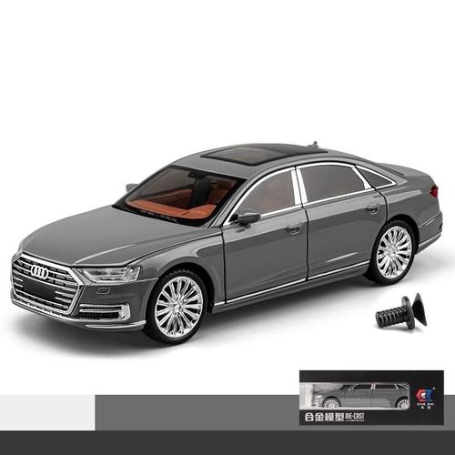 Audi A8 Diecast Alloy Metal Toy Car Miniature Vehicle Model Rib Back Sound And Light Doors Openable Collection Gift For Boy 1/24