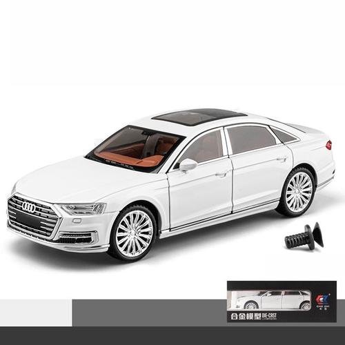 Audi A8 Diecast Alloy Metal Toy Car Miniature Vehicle Model Rib Back Sound And Light Doors Openable Collection Gift For Boy 1/24