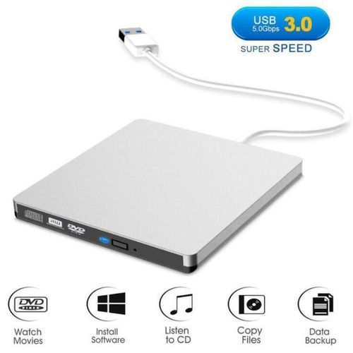 Lecteur CD/DVD Externe,USB 3.0 Graveur DVD Externe CD Enregistreur Portable RW/ROM Transmission Rapide Câble USB Intégrée Laptop/Desktops/PC