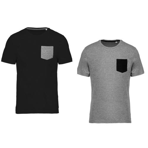 Lot 2 T-Shirts Manches Courtes Avec Poche - K375 - Noir Et Gris - Homme - Coton Bio