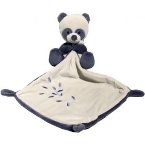 Doudou Mouchoir Panda Nicotoy Beige/Crème/Écru Blanc Cassé Bleu Feuille Feuillage Jouet Bébé Naissance Peluche Éveil Enfant Soft Toys