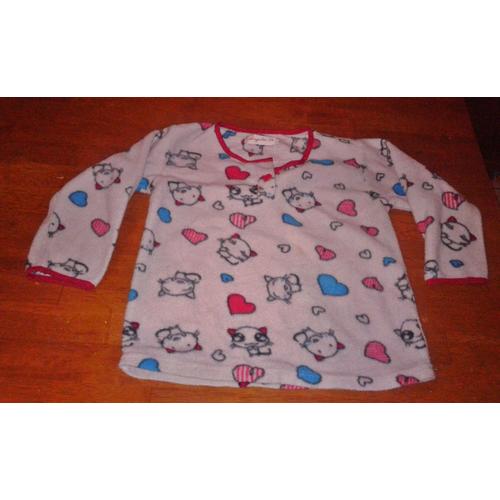 Pyjama Blanc Chat Et Coeurs Taille 6 Ans Maille Polaire ..