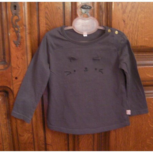 Tee-Shirt Gris Chat - Taille 86 Cm (24 Mois)