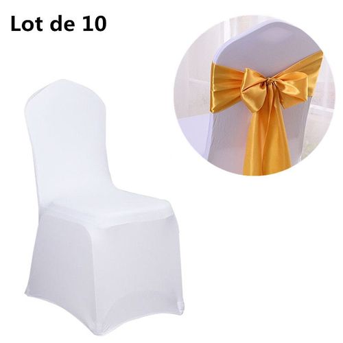 10 Pièces Chaise Housses De Chaise Stretch Et Satin Sash Chaise Bow Cover Pour Chaise Pour Mariage Et Fêtes Blanc/Jaune